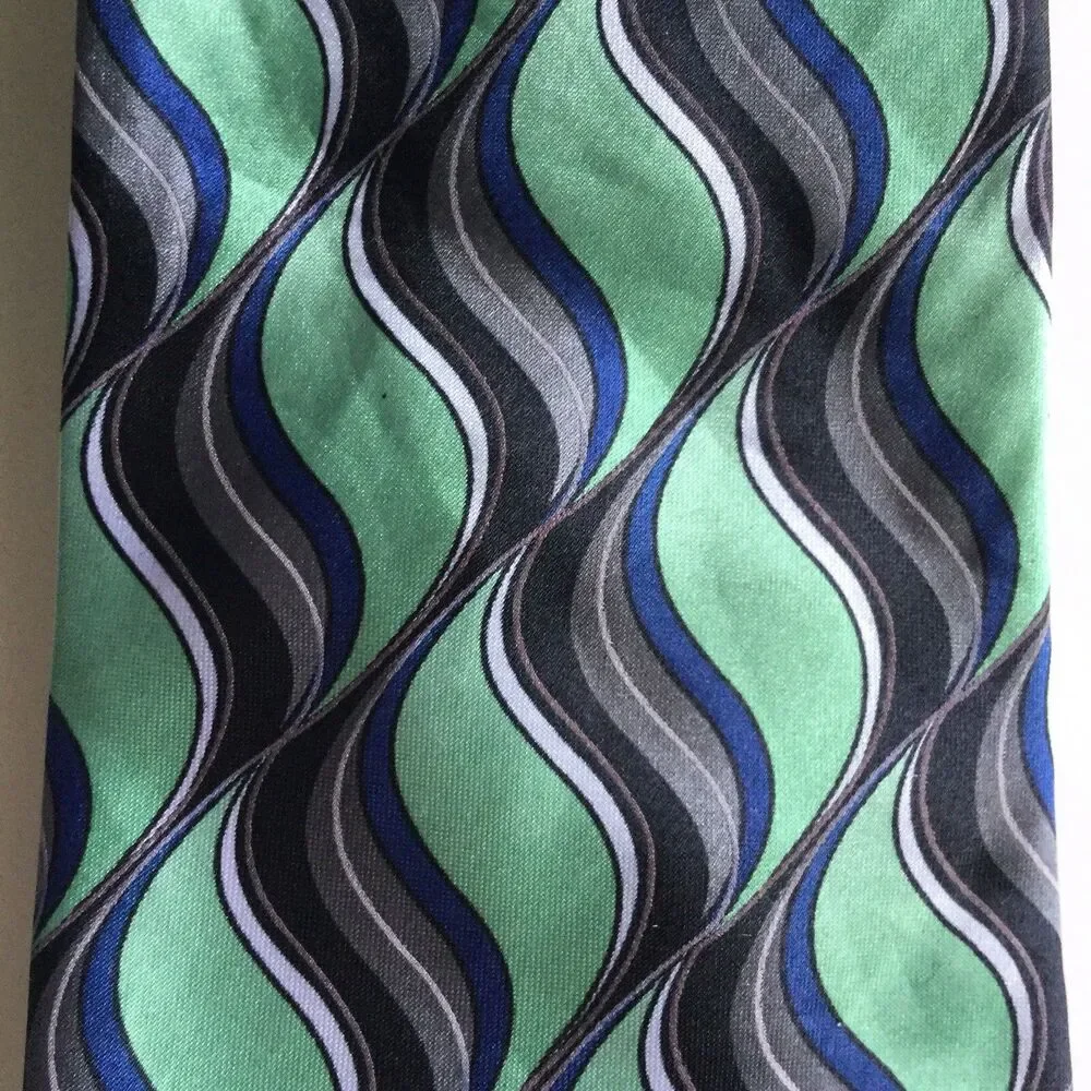 Beverly Hills Polo Club Mens Tie Necktie Green Black Gray Geometric Polyester